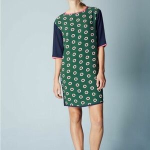 BODEN Daisy Colorblock Floral Tunic Shift Dress Green Navy Women's 6 Regular
